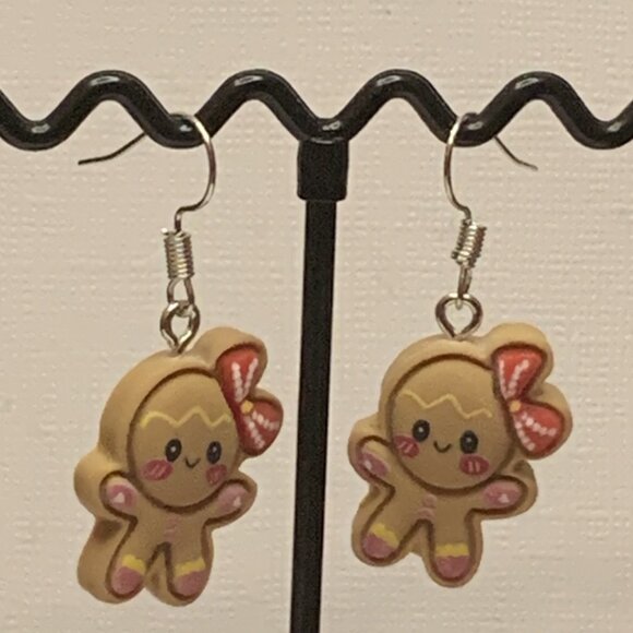 Gingerbread Man, Christmas Earrings, Holiday Earrings, Funny Food Earring, Gift - Picture 2 of 4